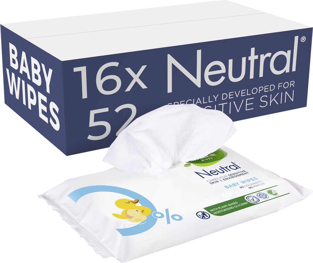 Neutral - baby wipes - parfumvrij - 16 x 52 stuks - voordeelverpakking