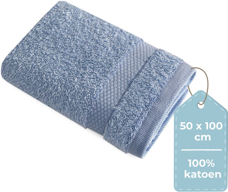Hush. living hush living - handdoek 100% katoen - per stuk - 50×100 cm - zware kwaliteit 500g m2 - stijlvol boord en ophanglus - blauw grijs
