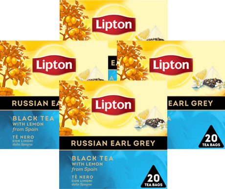 Lipton Russian Earl Grey – 80 Pyramidenteebeutel – schwarzer Tee – 4 x 20 Beutel – Vorteilspackung