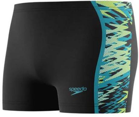 Speedo hyperboom splice aquashort heren - chloorbestendige zwemboxer heren - kleurvaste strakke zwembroek heren - sportzwembroek heren met trekkoord - zwart groen - l