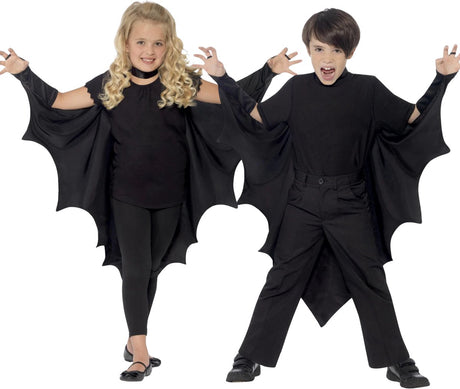 Smiffys verkleedkleding cape - vleermuis vleugels - vampier - zwart - voor kinderen