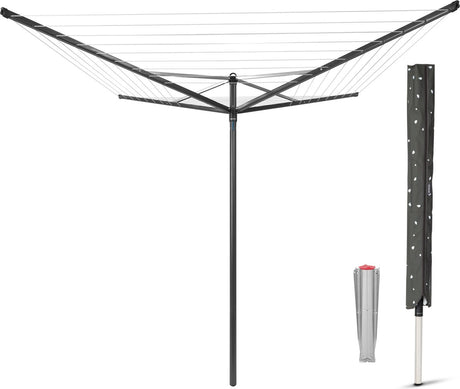 Brabantia Top-Spinner-Wäschespinne – 40 m – mit Metall-Erdanker und Schutzhülle – Anthrazit