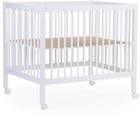 Childhome Park 97 – Laufstall mit Rollen – 3-fach höhenverstellbar – Holz – Weiß – 98 x 78 x 82 cm