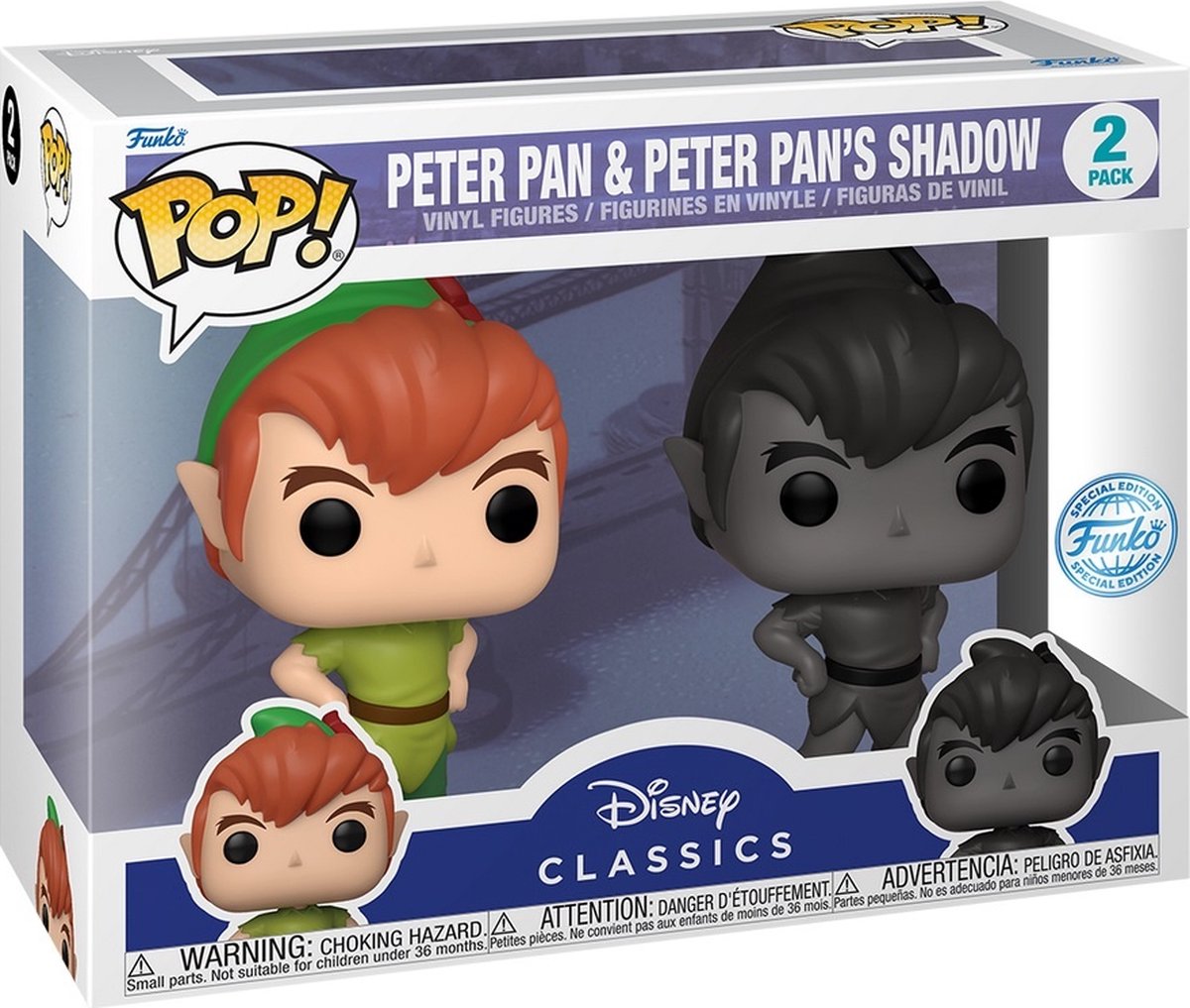 Disney Funko Peter Pan – Pop! 2er-Pack Peter Pan mit Schatten 9 cm große Sammlerfigur – mehrfarbig