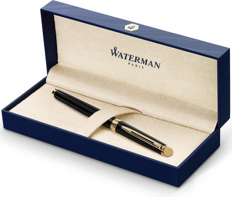 Waterman H Misph Re Füllfederhalter – mattschwarzer 23-Karat-Goldrand – feine Feder – blaue Tinte – mit Geschenkbox