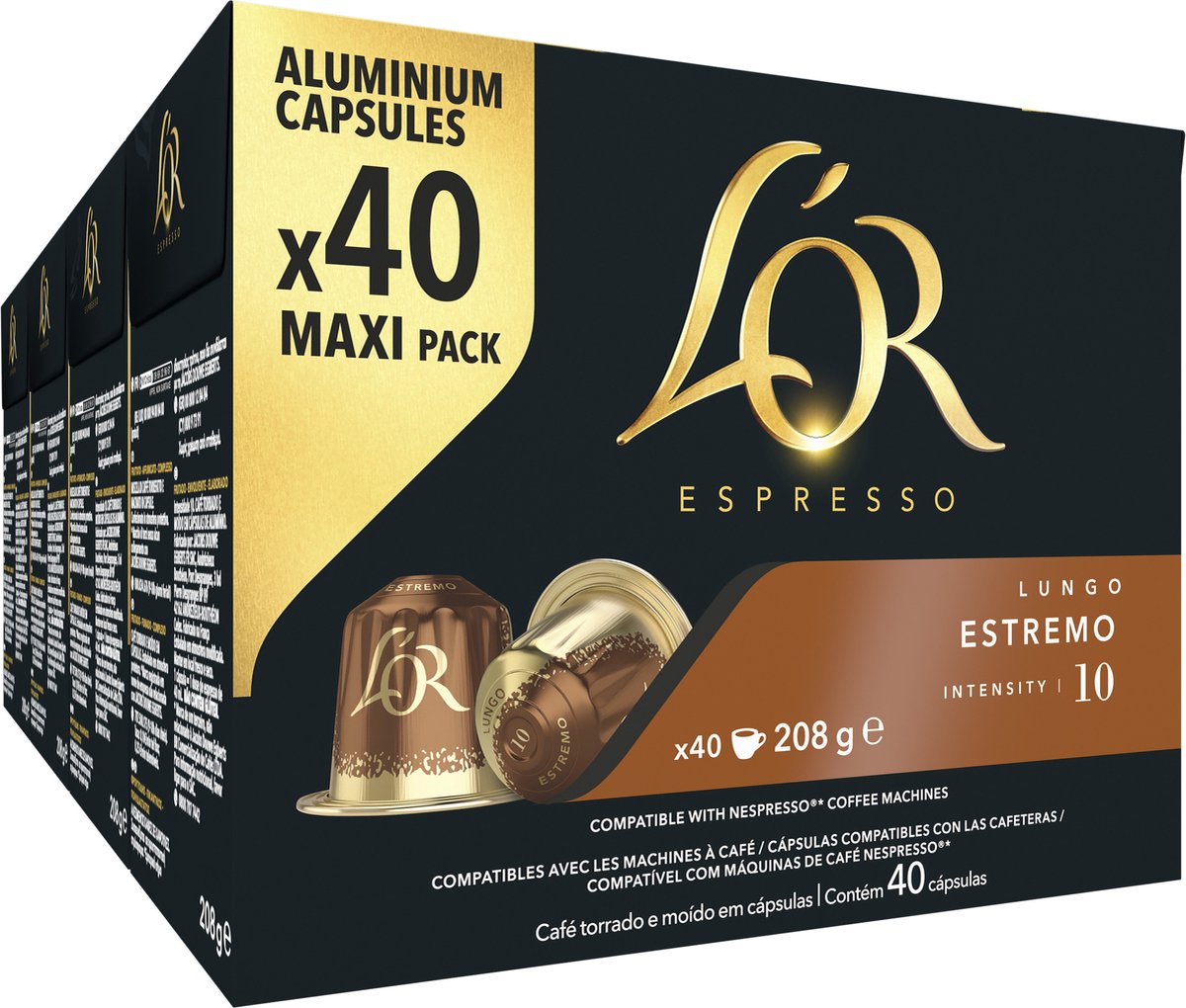 L'or lungo estremo koffiecups - intensiteit 10 12 - 4 x 40 capsules