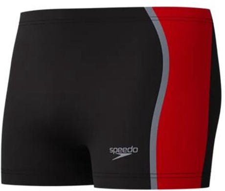 Speedo solid splice aquashort heren - chloorbestendige zwemboxer heren - kleurvaste strakke zwembroek heren - sportzwembroek heren met voering - zwart rood - m