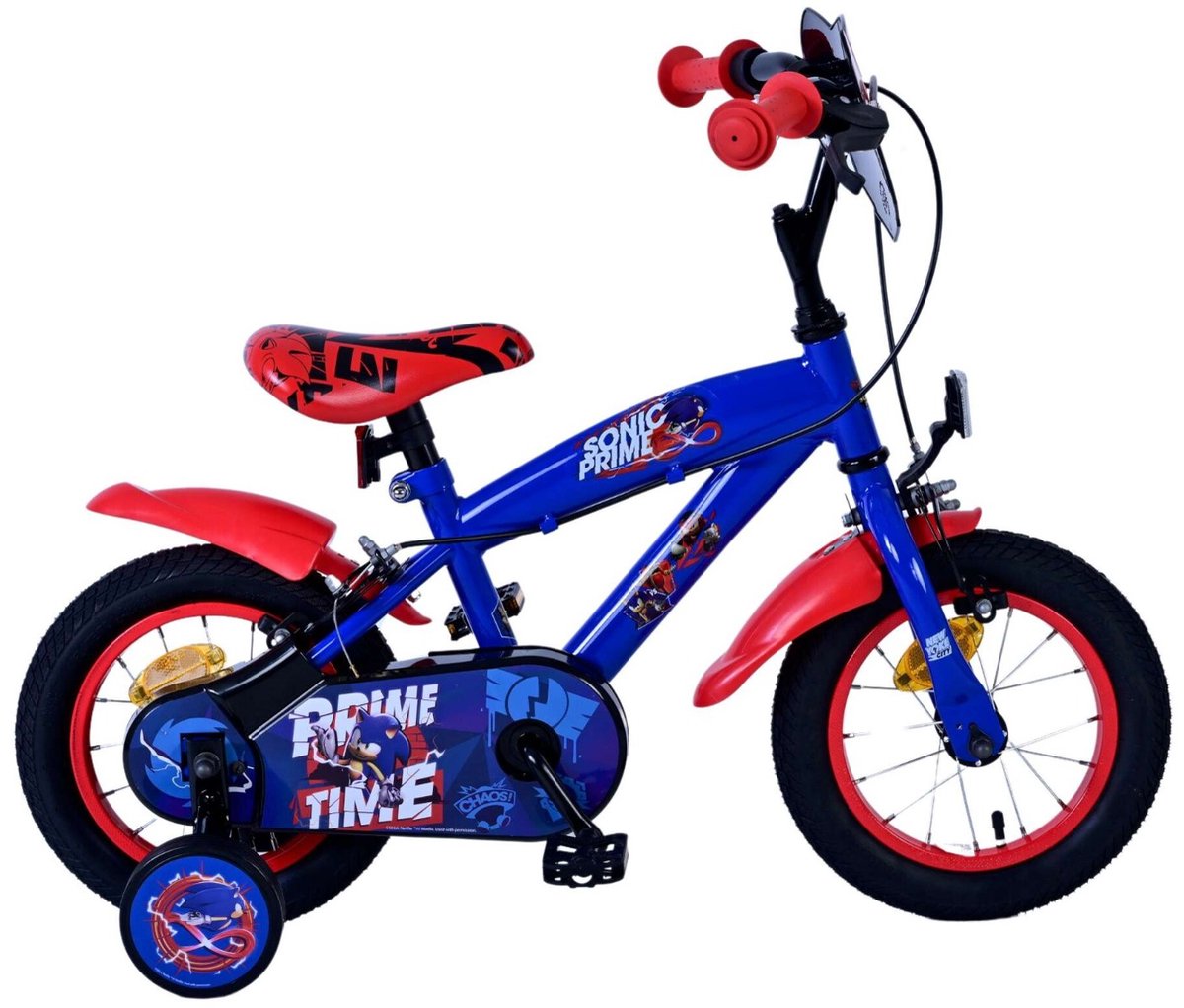 Sonic Prime Children's Bicycle - Jungen - 12 Zoll - Blaurot - Zwei Handbremsen