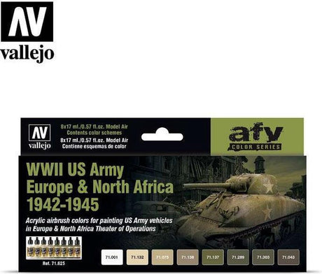 Vallejo hobbyverf acrylverf - 71625 wwii us army europe - north africa 1942-1945 - acryl set verf set - 8x 17 ml