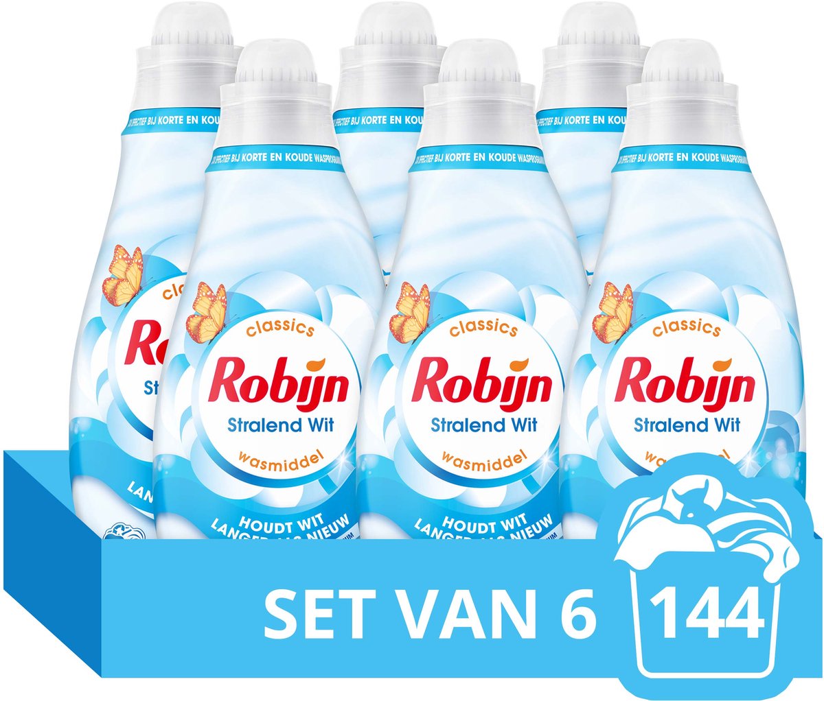 Robijn - vloeibaar wasmiddel - klein krachtig - stralend wit - 6 flessen - 144 wasbeurten
