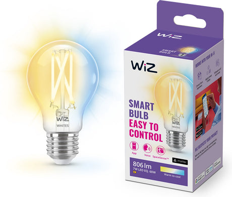Wiz-Glühlampe – warmes bis kühles weißes Licht – intelligente LED-Beleuchtung – E27-Fassung – 60 W – transparent – WLAN