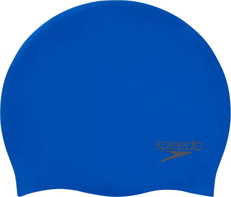 Speedo Plain Molded Silicone Cap Badekappe Unisex – Badekappe für Damen und Herren – 100 % Silikon – schützt vor Chlor – ergonomisches 3D-Design – weniger Widerstand im Wasser – Blau – Einheitsgröße