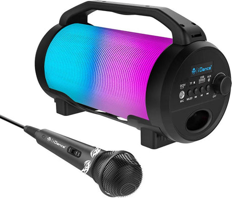 Idance Cyclone400bk Karaoke-Set – Bluetooth-Partylautsprecher mit Disco-LED-Beleuchtung – inklusive Mikrofon