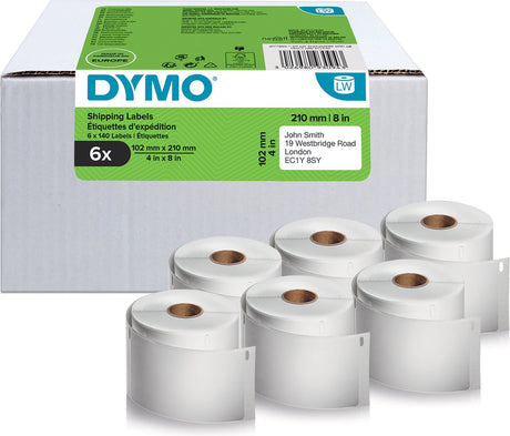 Dymo Original-Etikettenschreiber, große Versandetiketten mit hoher Kapazität | 102mm x 210mm| 6 Rollen mit je 140 Easy-Peel-Etiketten (840 Versandetiketten) | selbstklebend | Für Labelwriter 4XL 5XL Etikettendrucker