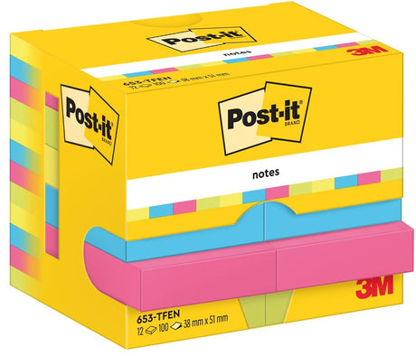 Selbstklebende Post-it-Haftnotizen 653-tfen, mehrfarbig, 100-Blatt-Block, Packung mit 12 Blöcken