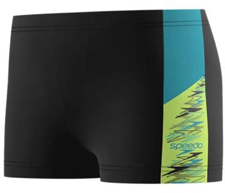 Speedo dive aquashort jongens - zwembroek jongens met korte pijp - zwemshort jongens met trekkoord - sportzwembroek kids met vormvaste pasvorm - zwart groen - 176