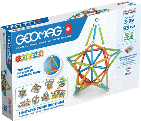 Geomag Super Color Recycling – magnetisches Konstruktionsspielzeug mit Paneelen – 93 Teile – ab 3 Jahren