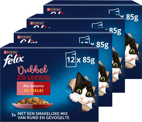 Felix doppelt so lecker in Gelee - Nassfutter für Katzen - Mix-Auswahl - 48 x 85 g
