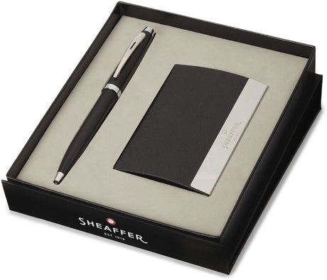 Sheaffer Kugelschreiber-Geschenkset – 100 G9317 – mattschwarz vernickelt – mit Visitenkartenhalter – SF-G2931751-3