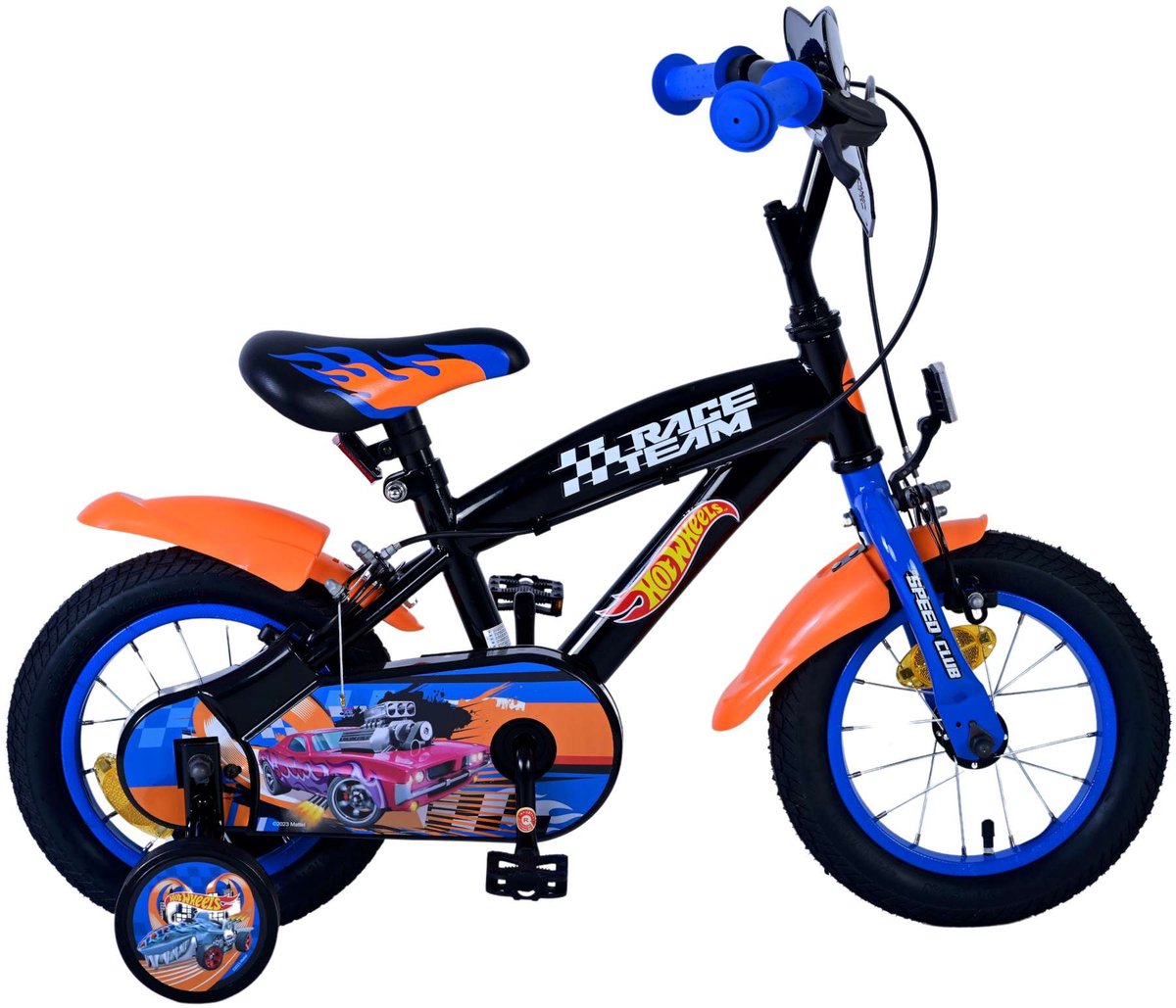 Volare Hot Wheels Kinderfahrrad – Jungen – 12 Zoll – Schwarz Orange Blau – Zwei Handbremsen