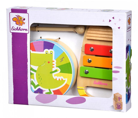 Eichhorn Holzmusikset Trommel und Xylophon – farbenfrohes Musikspielzeug.