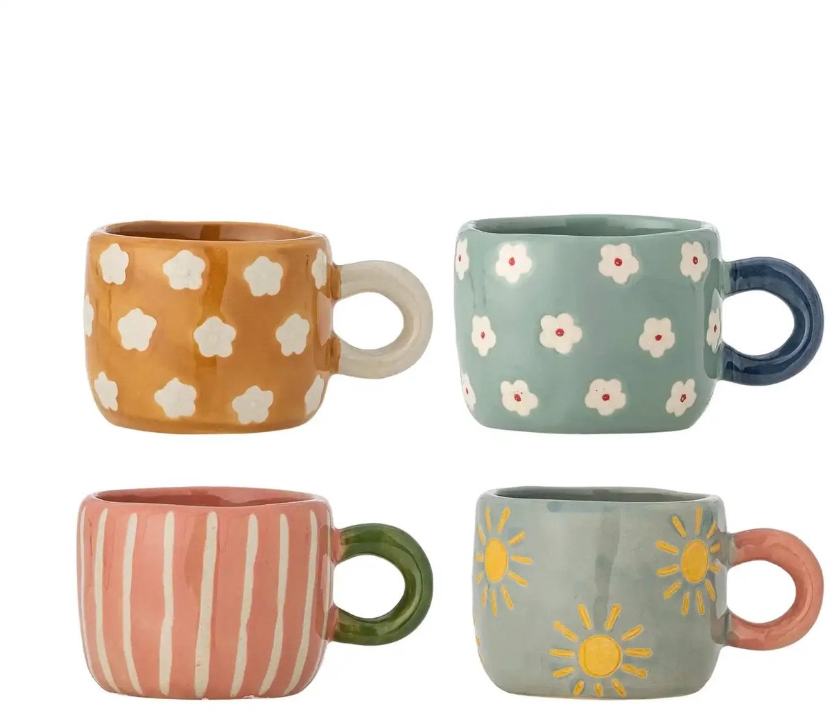 Bloomingville nini kopjes met kleurrijke patronen – set van 4 – 110 ml