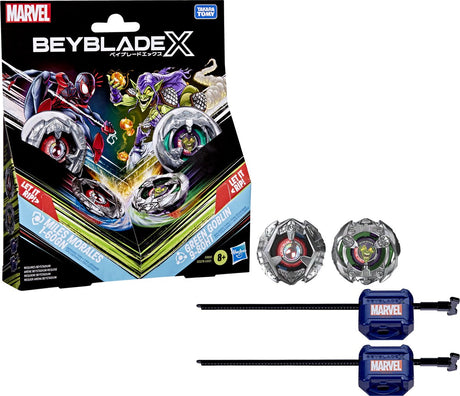 Beyblade x en marvel-collab, miles morales 1-60gn vs. green goblin 9-80ht
