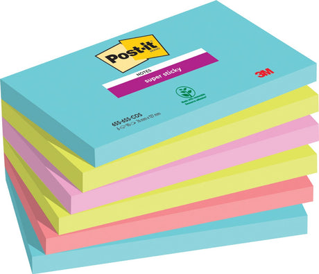 Post-it® Haftnotizen Post-it Super Sticky 127x76mm sortierte Packung 6 Stück 90 Blatt