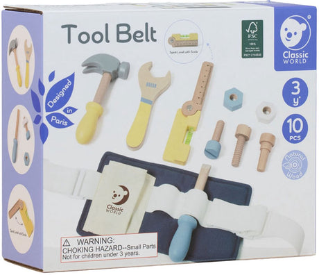 Classic World Werkzeuggürtelspielzeug aus Holz für Kinder, 10 Stück.