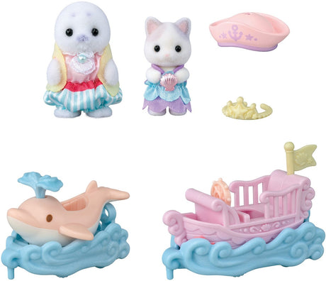 Sylvanian Family 5820 Vergnügungspark-Spielset – Rutschen auf den Wellen – inklusive 2 samtweichen Spielfiguren