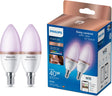 Philips smart lighting - led-kaarslamp - e14 fitting - rgb - gekleurd en instelbaar wit licht - dimbaar - 2 pack - 40w - kaarslamp: c37 - wifi