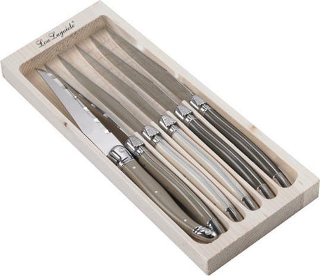 Lou Laguiole - Tradition 6 Steakmesser - Pfefferperle Taupe - 6 Personen - Edelstahl - spülmaschinenfest