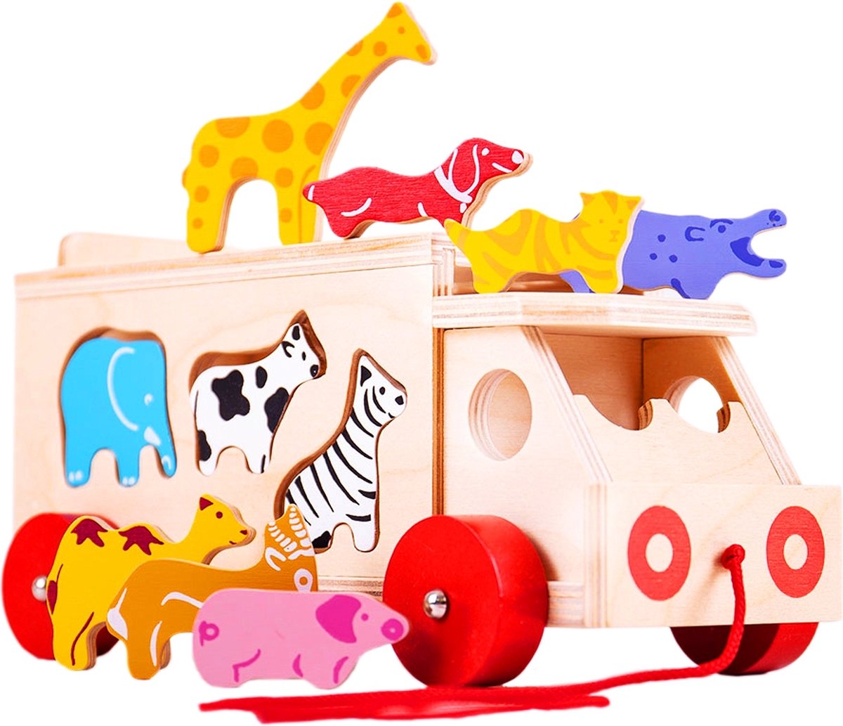 Bigjigs Kastenwagen in Holzform, 11-teilig.