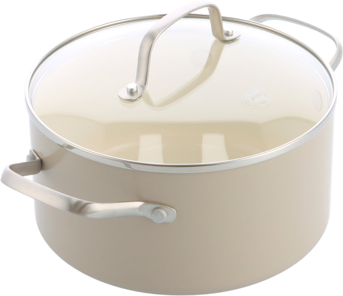 Greenchef Nordics Keramik-Induktionskochpfanne mit Deckel 20 cm 3,1 l – PFAS-frei – Induktionspfanne – spülmaschinenfest – ofenfest bis 160 °C – Keramik-Antihaftbeschichtung – Creme