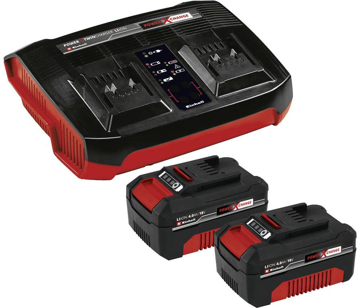 Einhell 18 V 4,0 Ah Power X-Change Starter Kit – 2x 4,0 Ah Akku und Duo-Ladegerät – universell für alle Power X-Change Maschinen