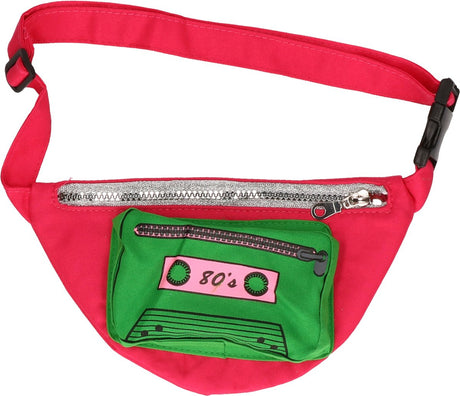 Smiffys foute 80s 90s print party heuptasje - roze - jaren 80 90 verkleed accessoires - volwassenen