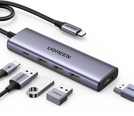 Ugreen cm511 serie - 5-in-1 usb-c hub - hdmi 4k - usb-a 3.0 - grijs