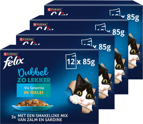 Felix doppelt so lecker in Gelee - Nassfutter für Katzen - Fischauswahl - 48 x 85 g