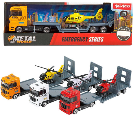 Toi-Toys Metall-Lkw mit Anhänger und Hubschrauber