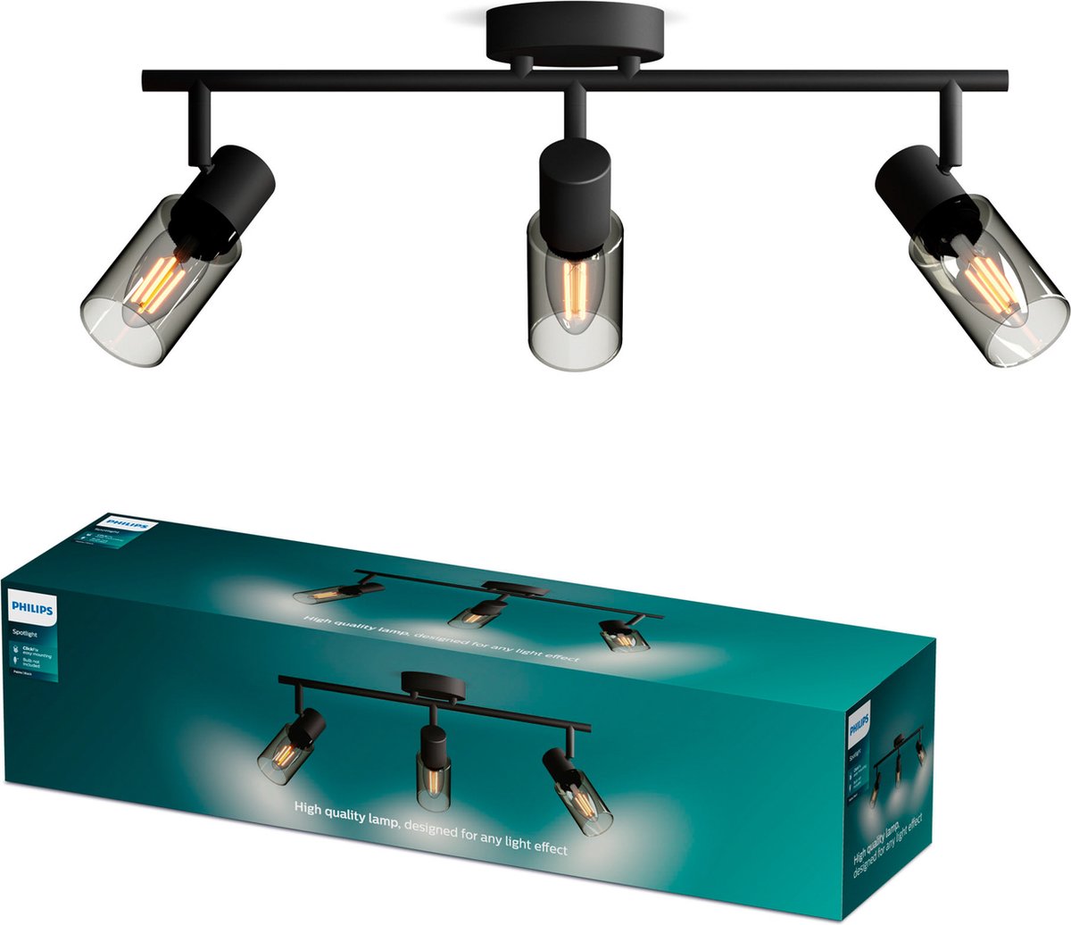 Philips led philips palms spot - plafondspot met drie lichtpunten - met gerookt glas - kleine fitting e14