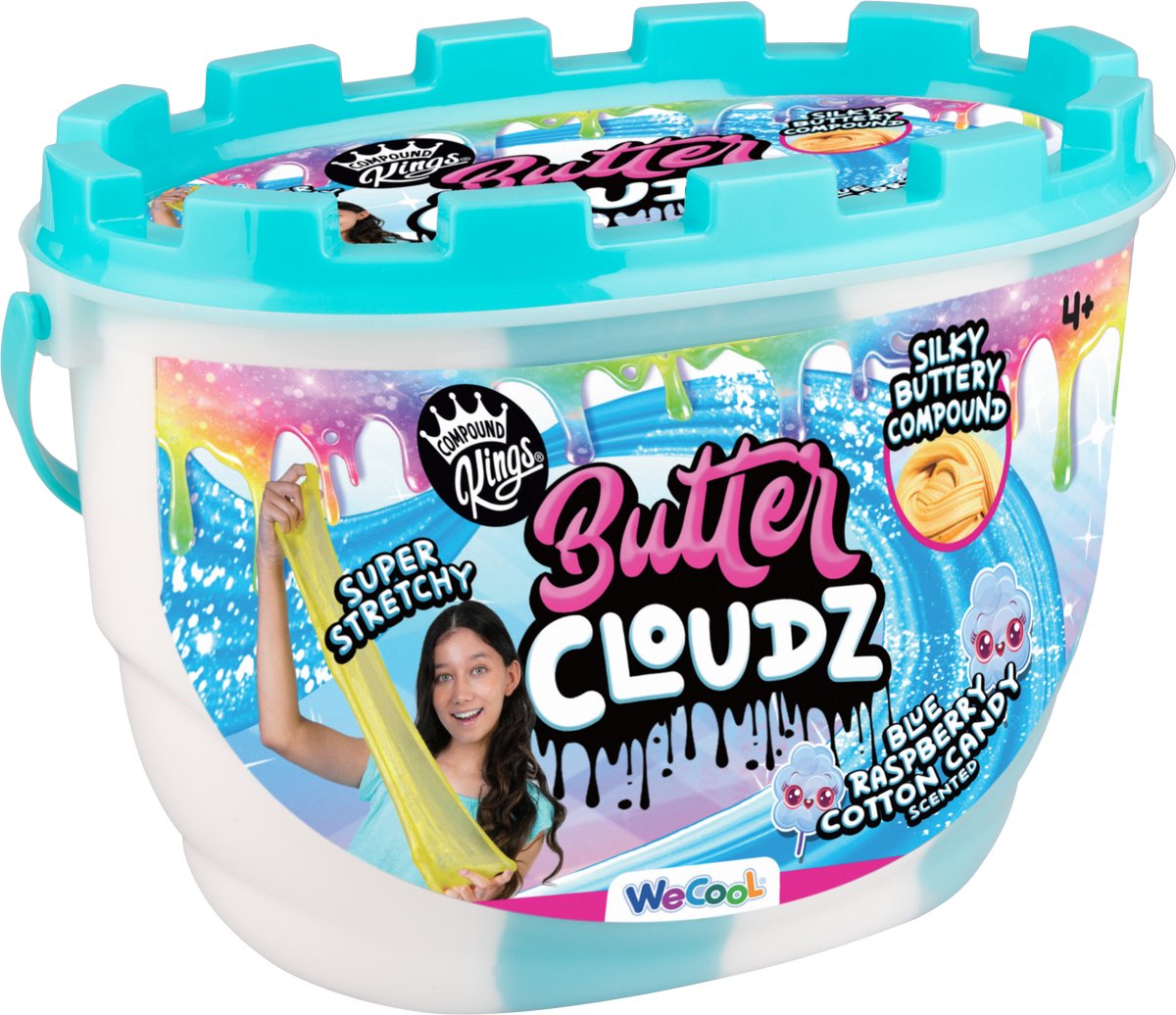 Paladone butter cloudz swirls slijm – blue raspberry cotton candy, grote 340 g emmer, niet‑plakkerig super stretchy- compound kings