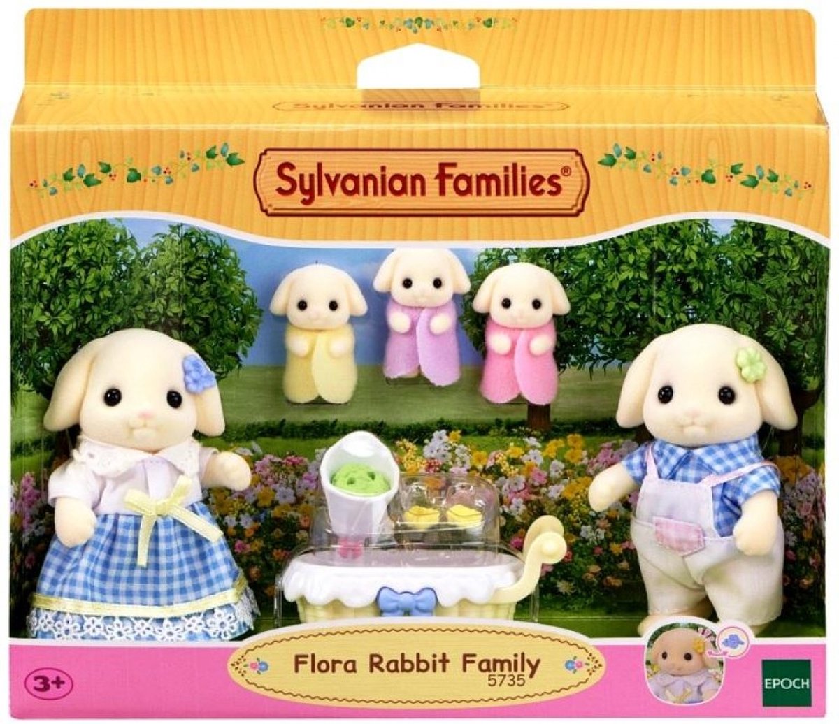 Sylvanian Family 5735 Familie Blumen Hängeohrkaninchen – 5 samtweiche Spielfiguren