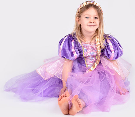 Den goda fen verkleedjurk rapunzel met vlecht 122-128 paars. m