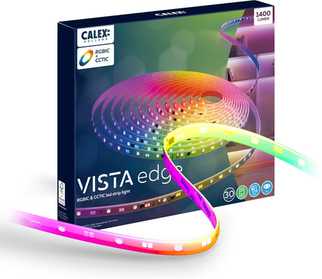 Calex led strip - 30 meter - rgb + cct individual control - 1400 lumen - binnengebruik - koel tot warm wit licht kleuren verlichting - afstandsbediening