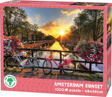 Mr. broccoli puzzel 1000 stukjes volwassenen - amsterdam sunset - legpuzzel zonsondergang op de grachten - fsc® - steden collectie - 68 x 48 cm