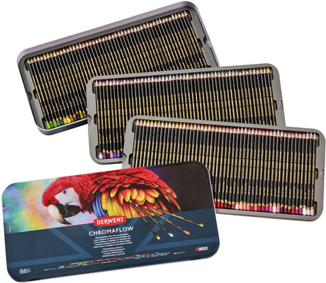 Derwent chromaflow kleurpotloden in blik - set van 150 potloden met zachte kern - assorti