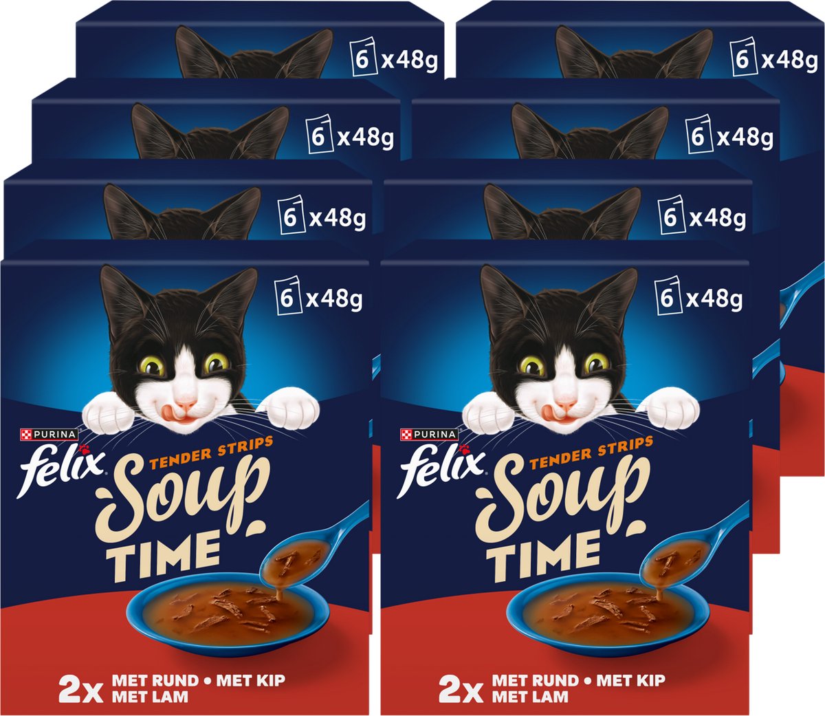 Felix Suppenfilets Bauernhofauswahl - Katzenfutter Nassfutter - Rind Huhn Lamm - 48 x 48 g