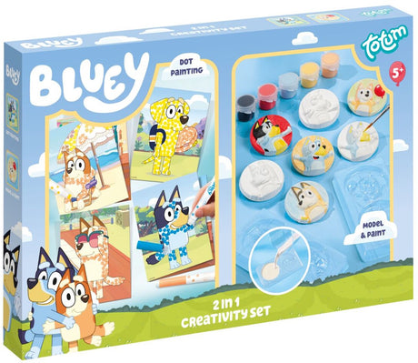 Totum bluey 2 in 1 knutselset gips gieten en stempelkaarten maken - creatief speelgoed vanaf 5 jaar - cadeautip knutselen kleuters jongens en meisjes