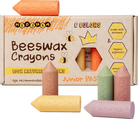 Medenka ® Bienenwachsmalstifte Junior Pastell – umweltfreundliche und sichere Zeichenstifte für Kinder – aus reinem Bienenwachs – weicher Griff für kleine Hände – Pastellfarben – nachhaltige natürliche Zusammensetzung