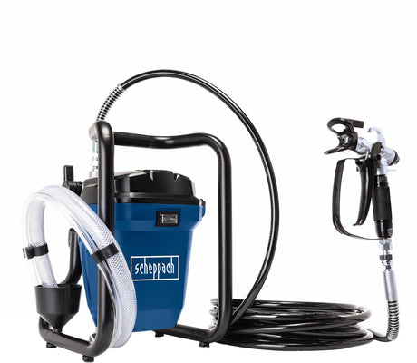 Scheppach Airless-Elektro-Farbspritzgerät PTSA350 – zum gleichmäßigen Auftragen von Farbe auf verschiedene Oberflächen – direkte Ansaugung aus dem Farbeimer